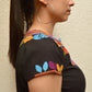 Embroidered Mexican Blouse | Black - Alebrije Huichol Mexican Folk art magiamexica.com