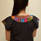 Embroidered Mexican Blouse | Black - Alebrije Huichol Mexican Folk art magiamexica.com