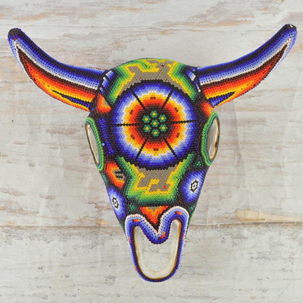 Huichol Art Beaded Animals Bull Head - Magia Mexica 