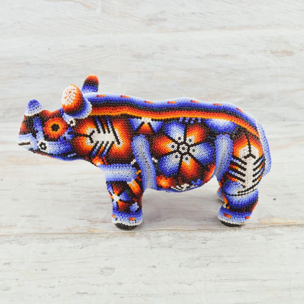 Huichol Art Beaded Animals Rhino - Magia Mexica 