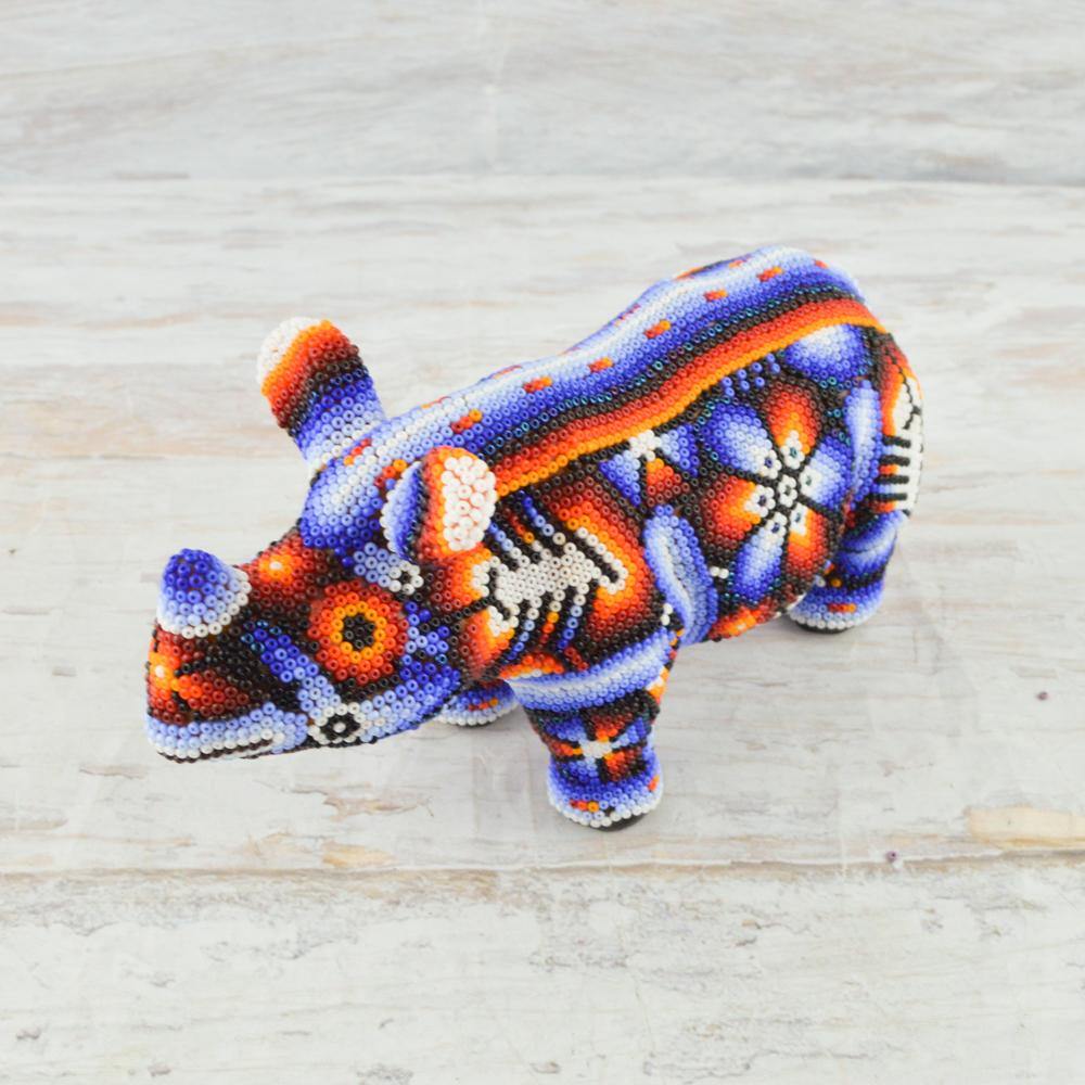 Huichol Art Beaded Animals Rhino - Magia Mexica 