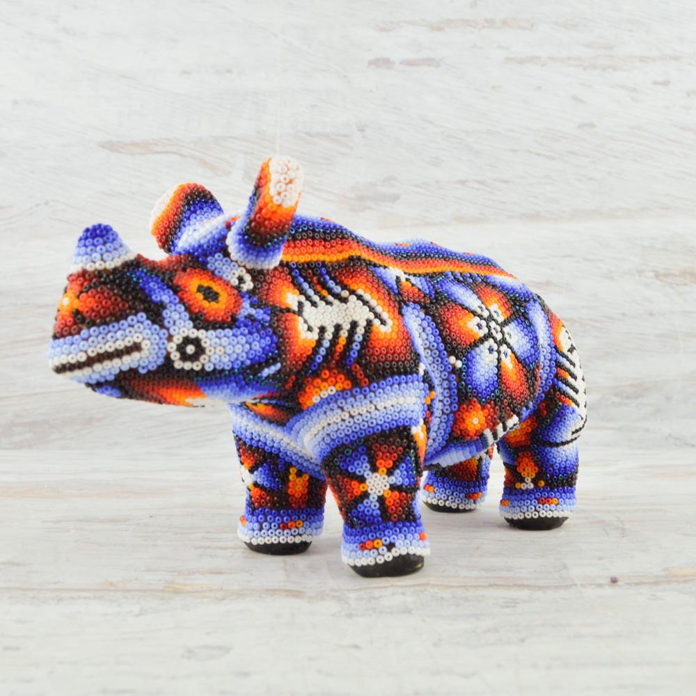 Huichol Art Beaded Animals Rhino - Magia Mexica 