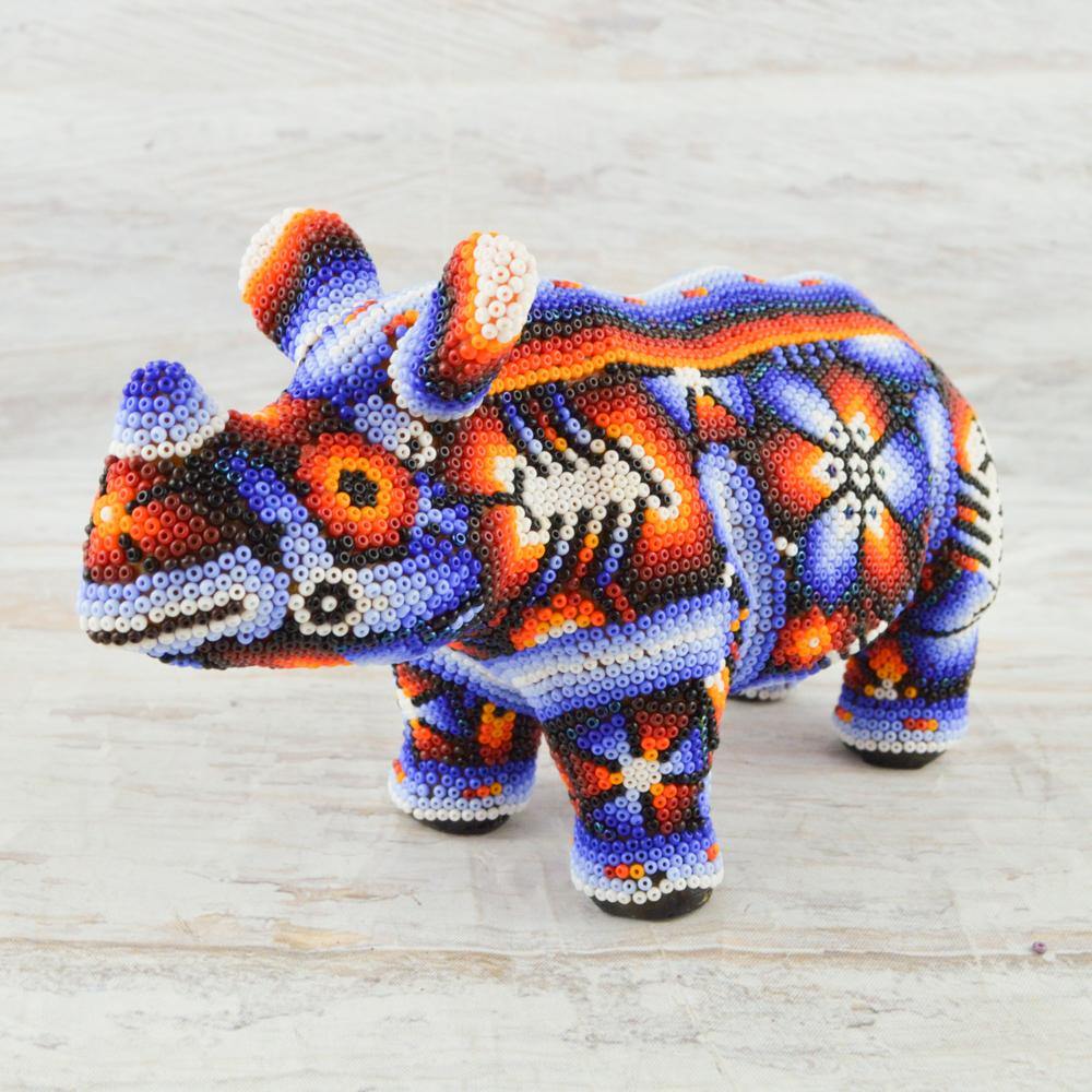 Huichol Art Beaded Animals Rhino - Magia Mexica 