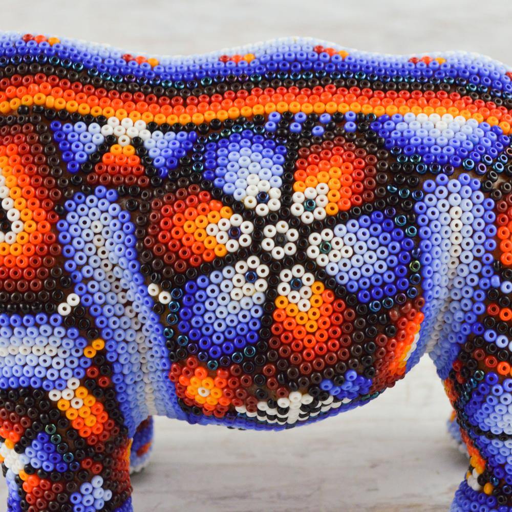 Huichol Art Beaded Animals Rhino - Magia Mexica 