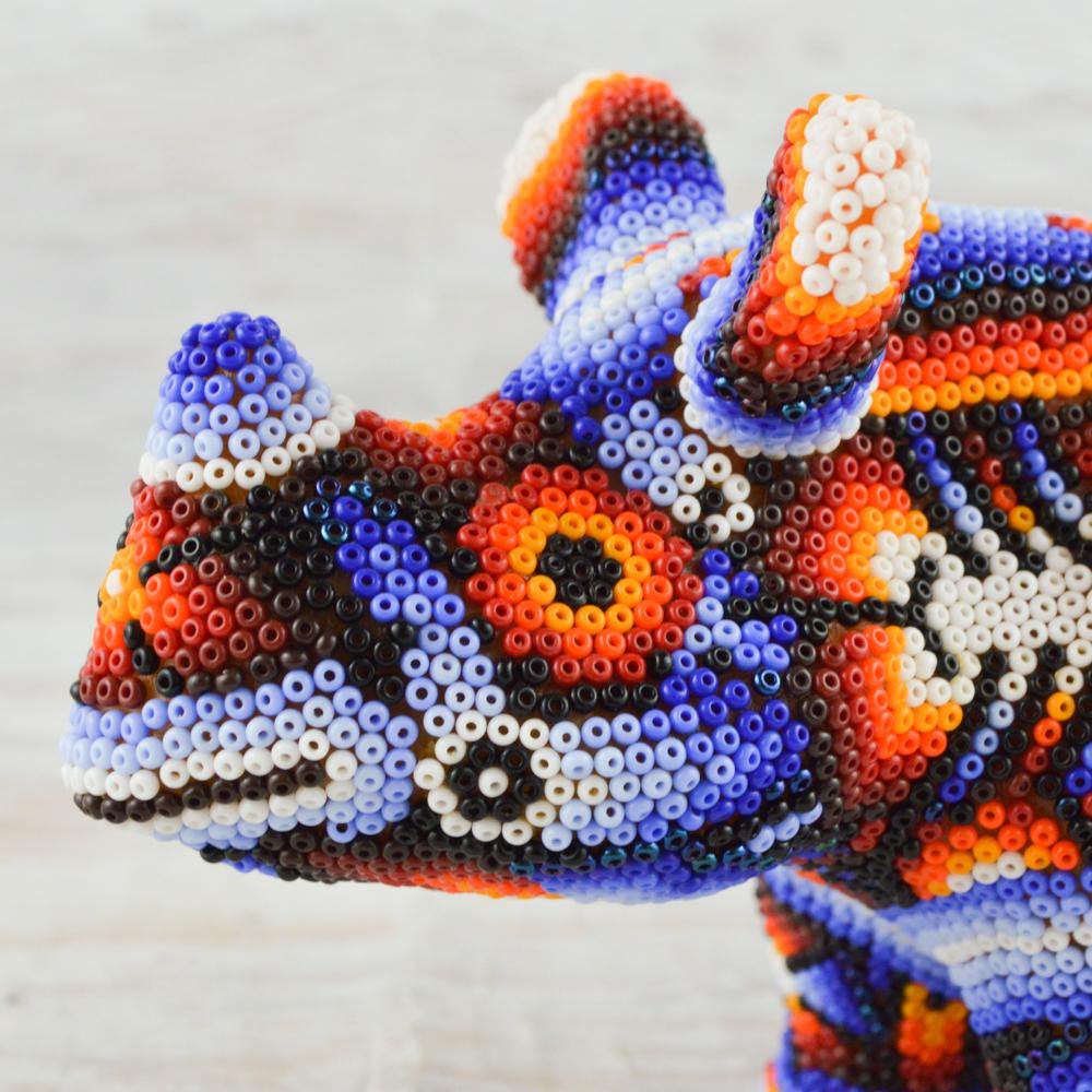 Huichol Art Beaded Animals Rhino - Magia Mexica 
