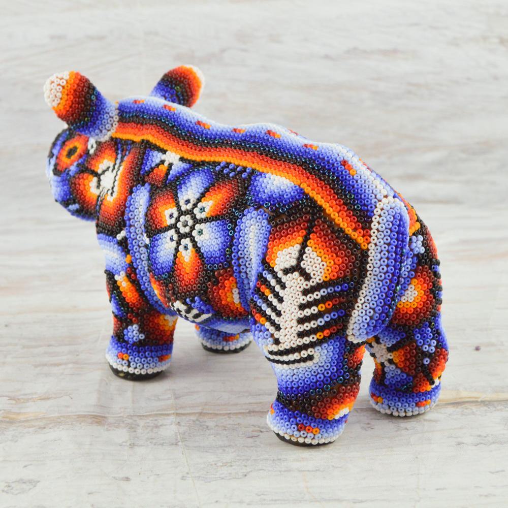 Huichol Art Beaded Animals Rhino - Magia Mexica 