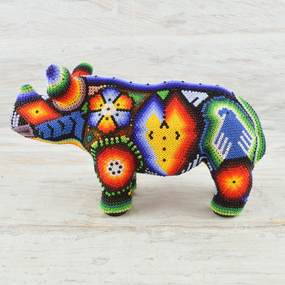 Huichol Art Beaded Animals Rhino - Magia Mexica 