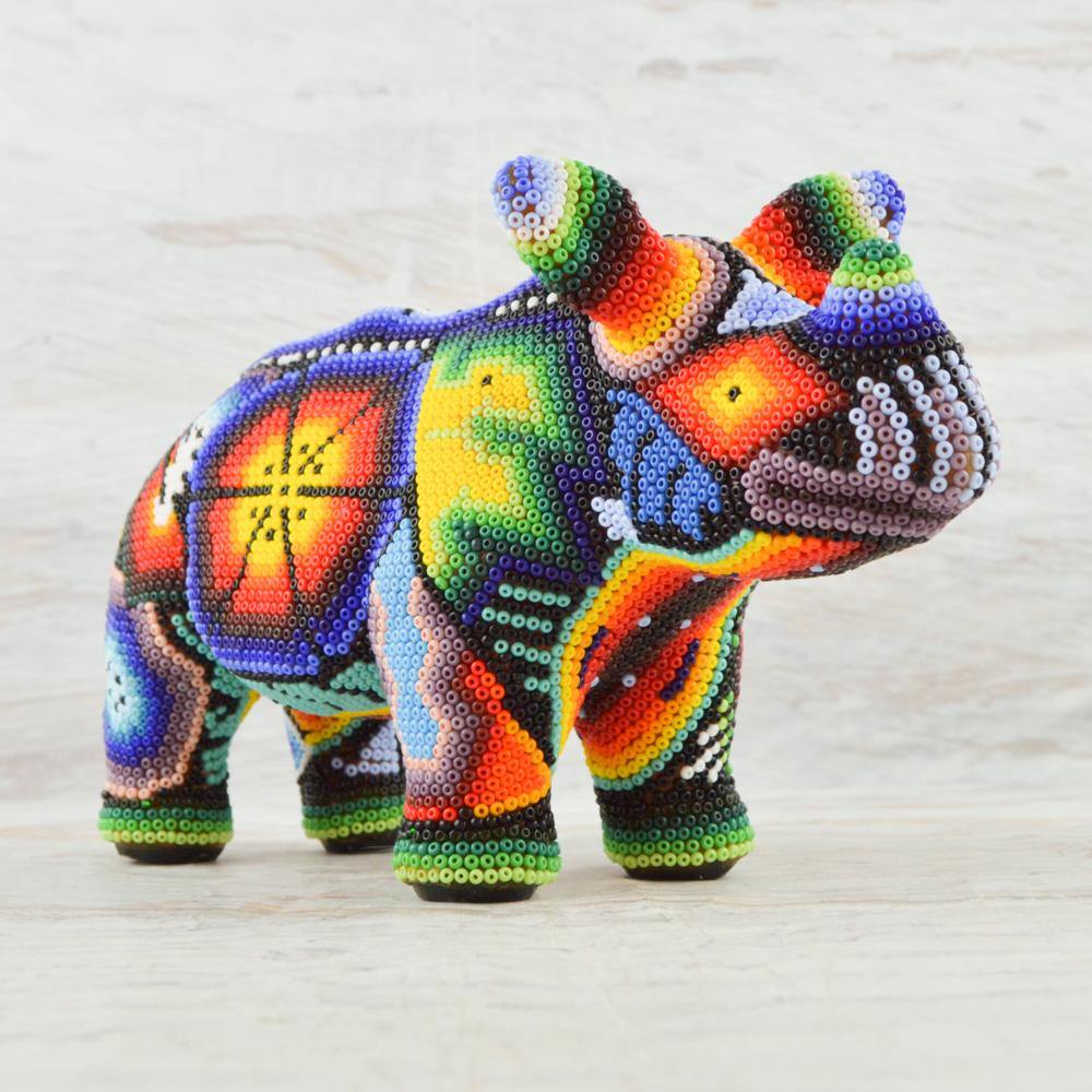 Huichol Art Beaded Animals Rhino - Magia Mexica 