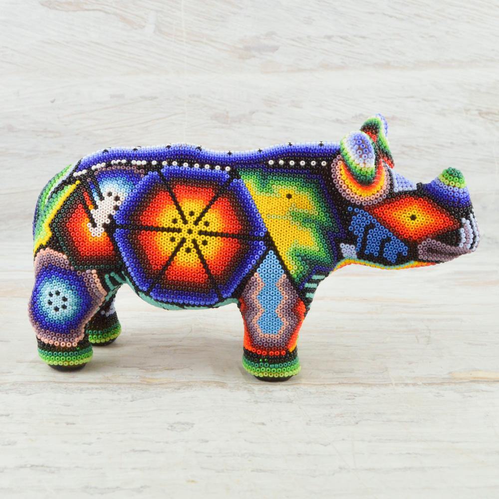 Huichol Art Beaded Animals Rhino - Magia Mexica 