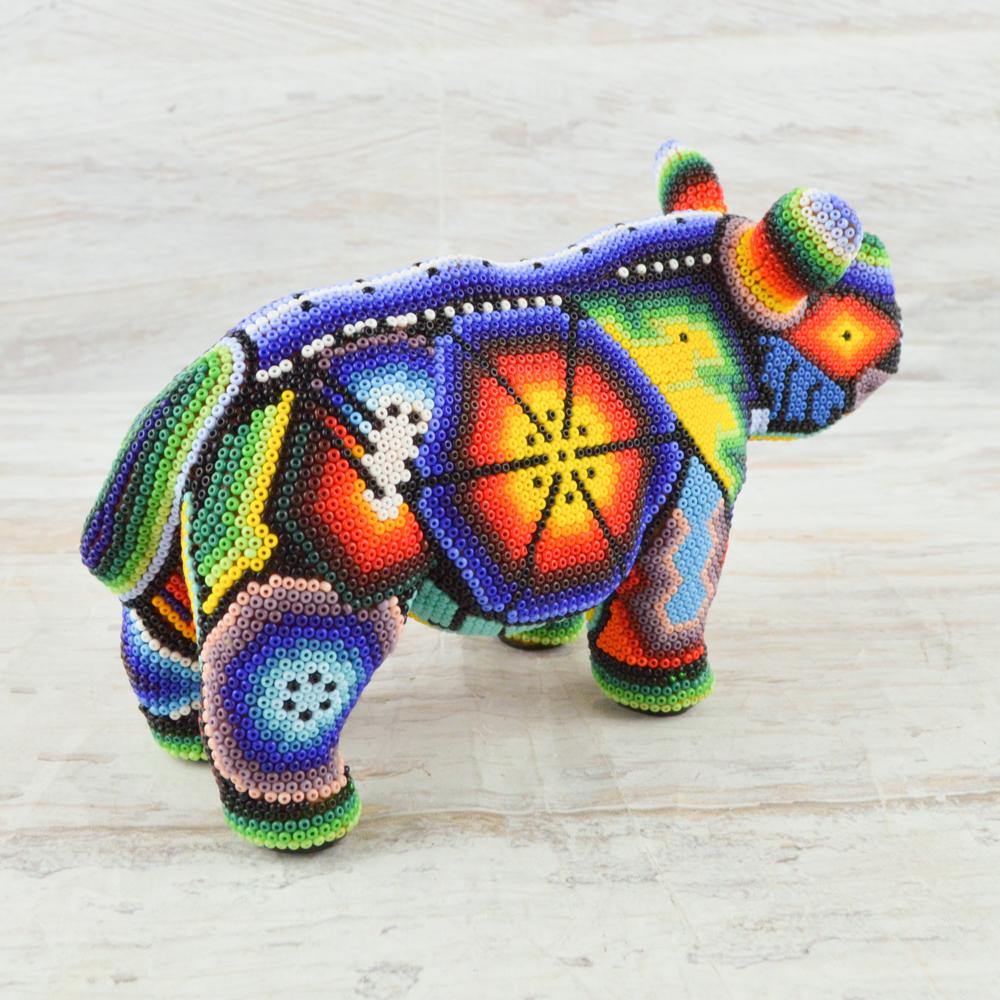 Huichol Art Beaded Animals Rhino - Magia Mexica 