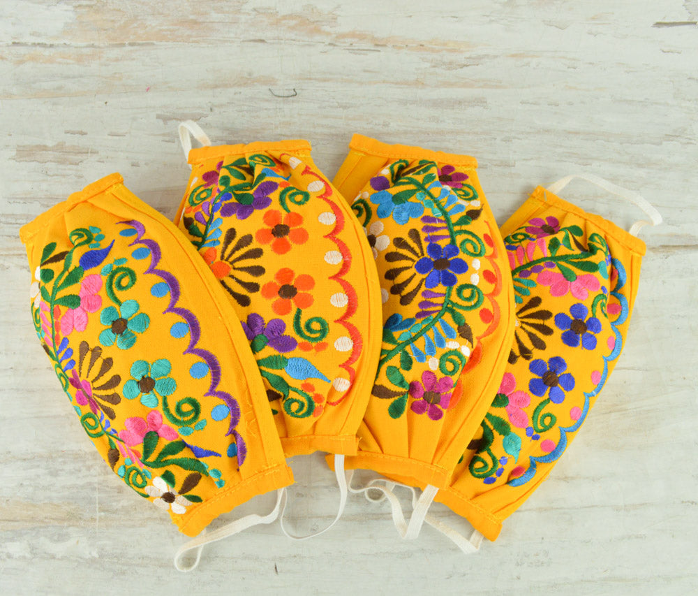 Face Mask Yellow - Alebrije Huichol Mexican Folk art magiamexica.com