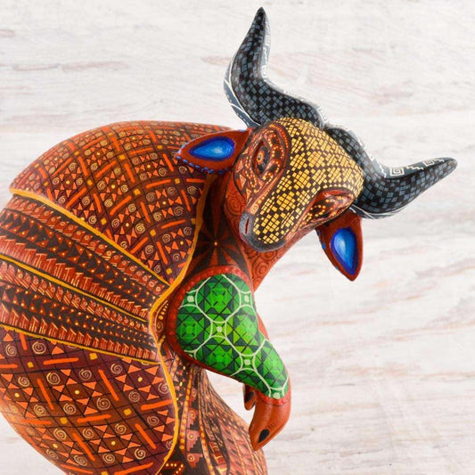 Armadillo Bull Alebrije Oaxacan Wood Carving - Alebrije Huichol Mexican Folk art magiamexica.com