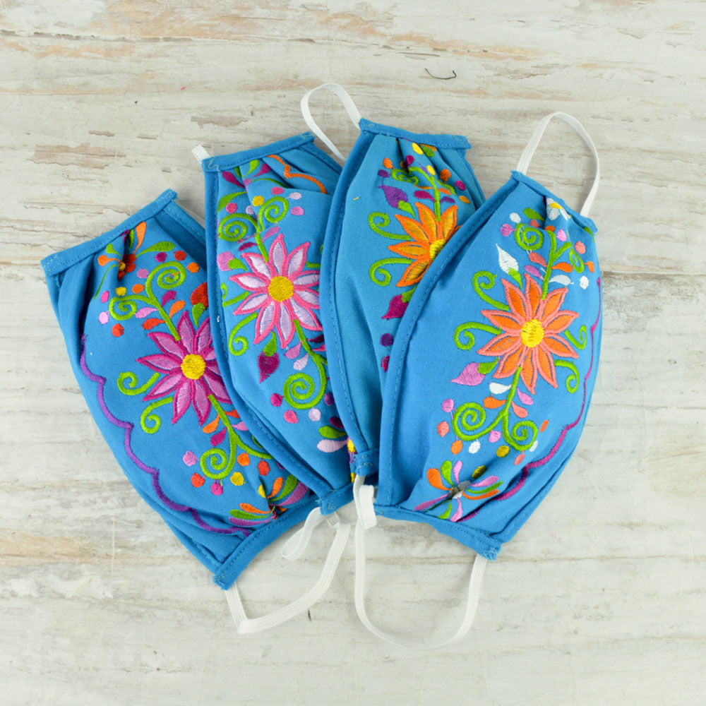 Face Mask Light Blue - Alebrije Huichol Mexican Folk art magiamexica.com