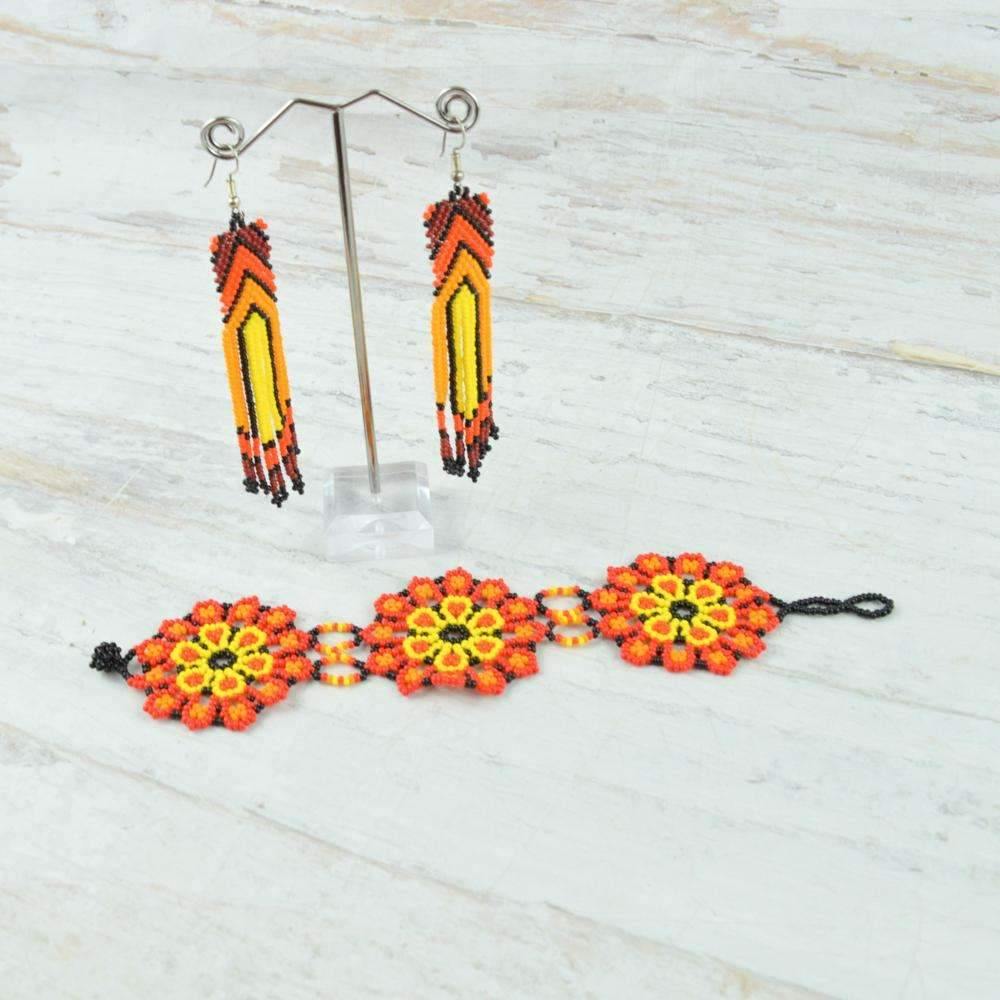 Bracelet and Earrings - Alebrije Huichol Mexican Folk art magiamexica.com