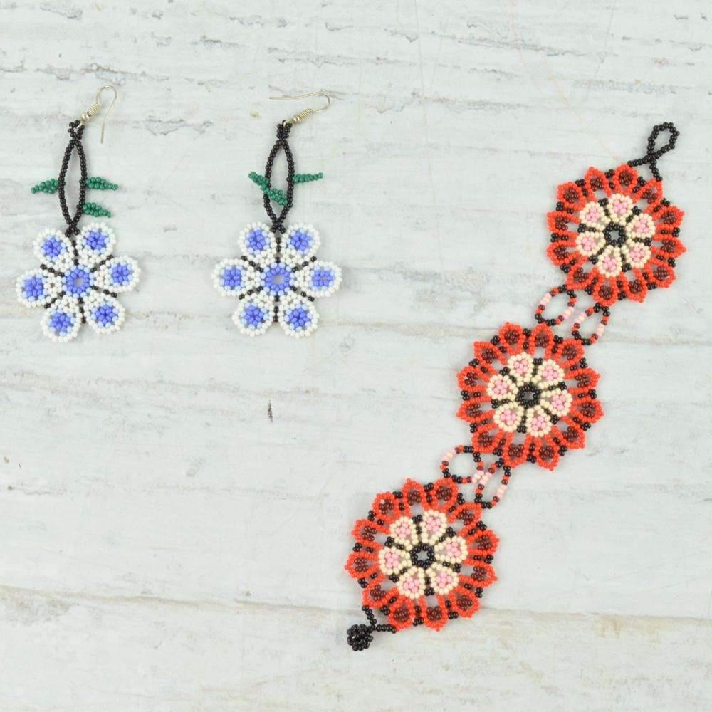 Bracelet and Earrings - Alebrije Huichol Mexican Folk art magiamexica.com