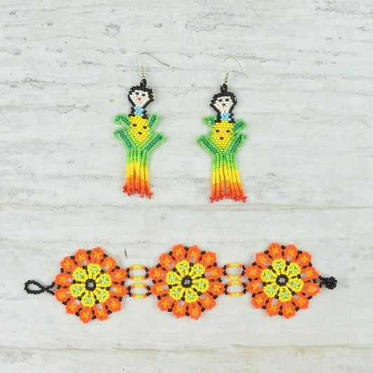 Bracelet and Earrings - Alebrije Huichol Mexican Folk art magiamexica.com