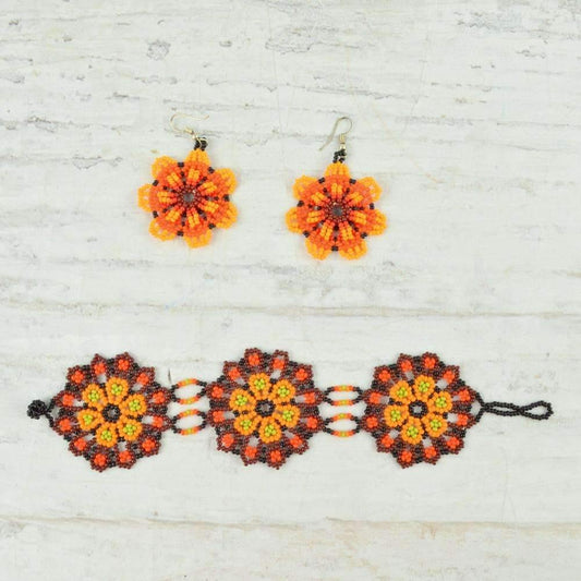 Bracelet and Earrings - Alebrije Huichol Mexican Folk art magiamexica.com