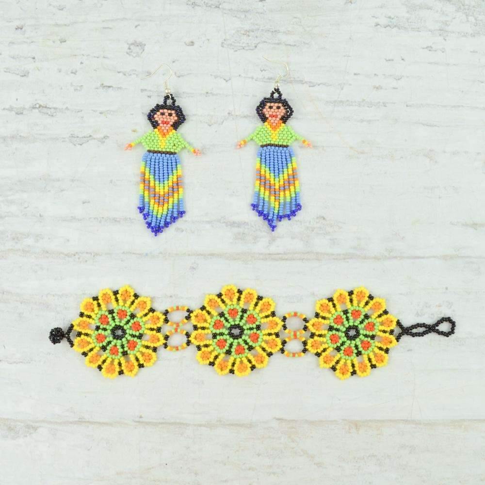 Bracelet and Earrings - Alebrije Huichol Mexican Folk art magiamexica.com