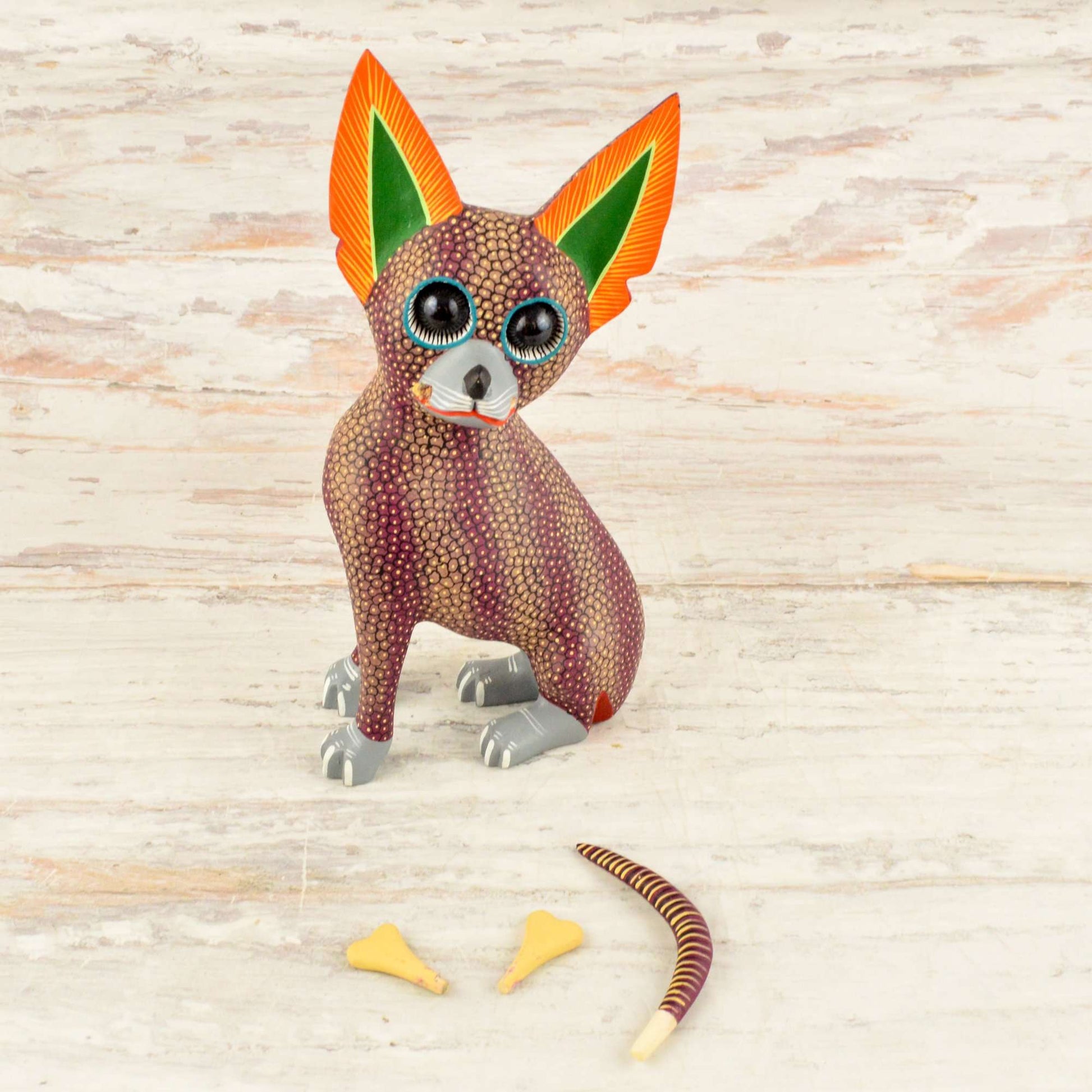 Chihuahua Dog Alebrije Oaxacan Wood Carving - Alebrije Huichol Mexican Folk art magiamexica.com