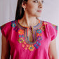 Embroidered Mexican Blouse | Flowers - Alebrije Huichol Mexican Folk art magiamexica.com