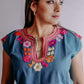 Embroidered Mexican Blouse | Flowers - Alebrije Huichol Mexican Folk art magiamexica.com