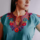 Embroidered Mexican Blouse | Flowers - Alebrije Huichol Mexican Folk art magiamexica.com