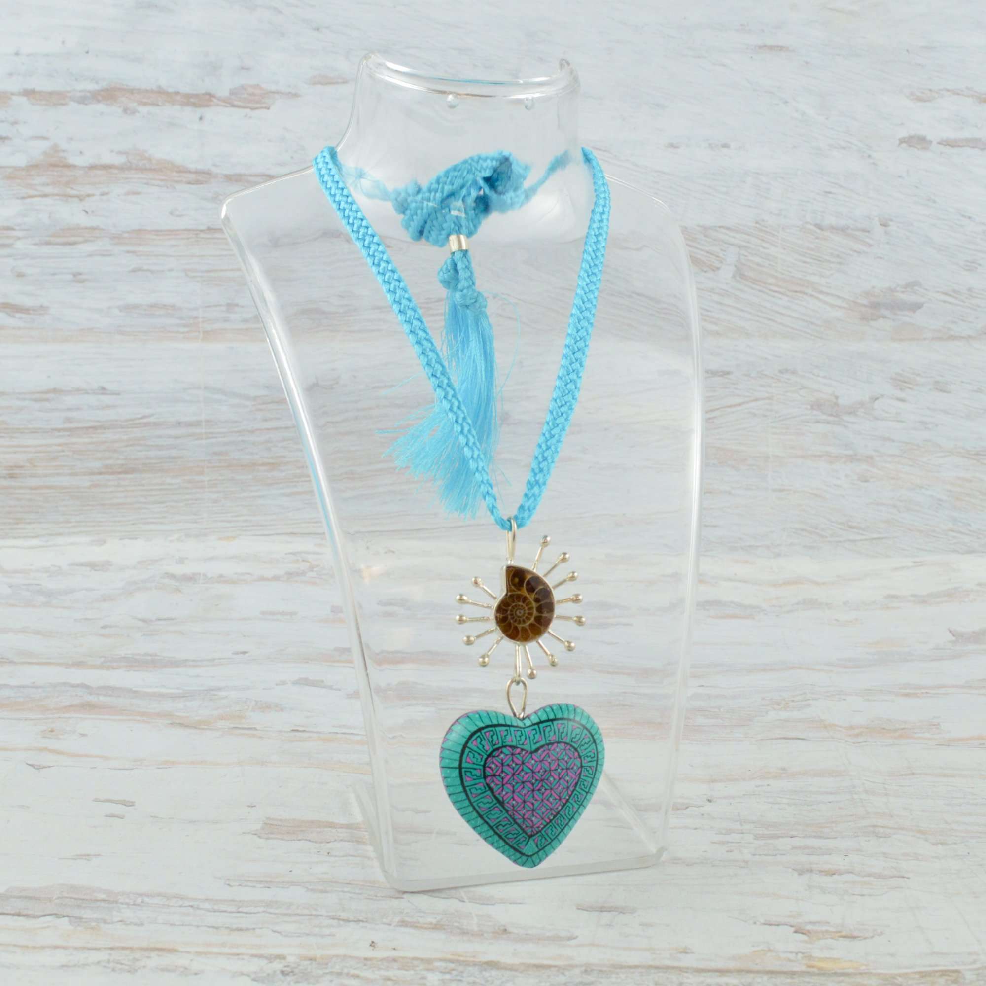 Heart Necklace Alebrije Wood Carving & Silver - Alebrije Huichol Mexican Folk art magiamexica.com