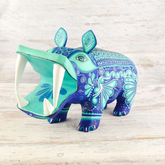 Hippopotamus Alebrije Oaxacan Wood Carving - Alebrije Huichol Mexican Folk art magiamexica.com