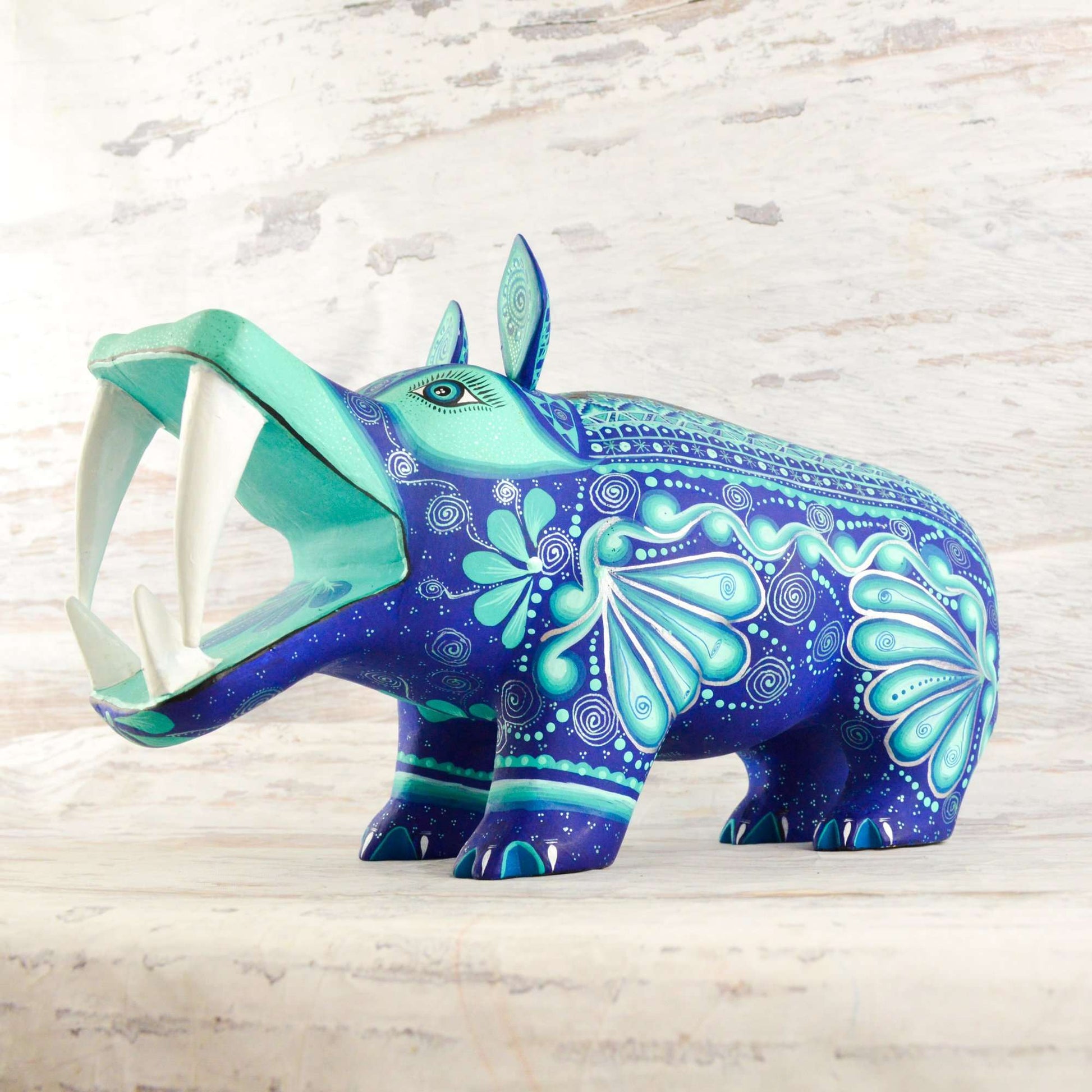 Hippopotamus Alebrije Oaxacan Wood Carving - Alebrije Huichol Mexican Folk art magiamexica.com
