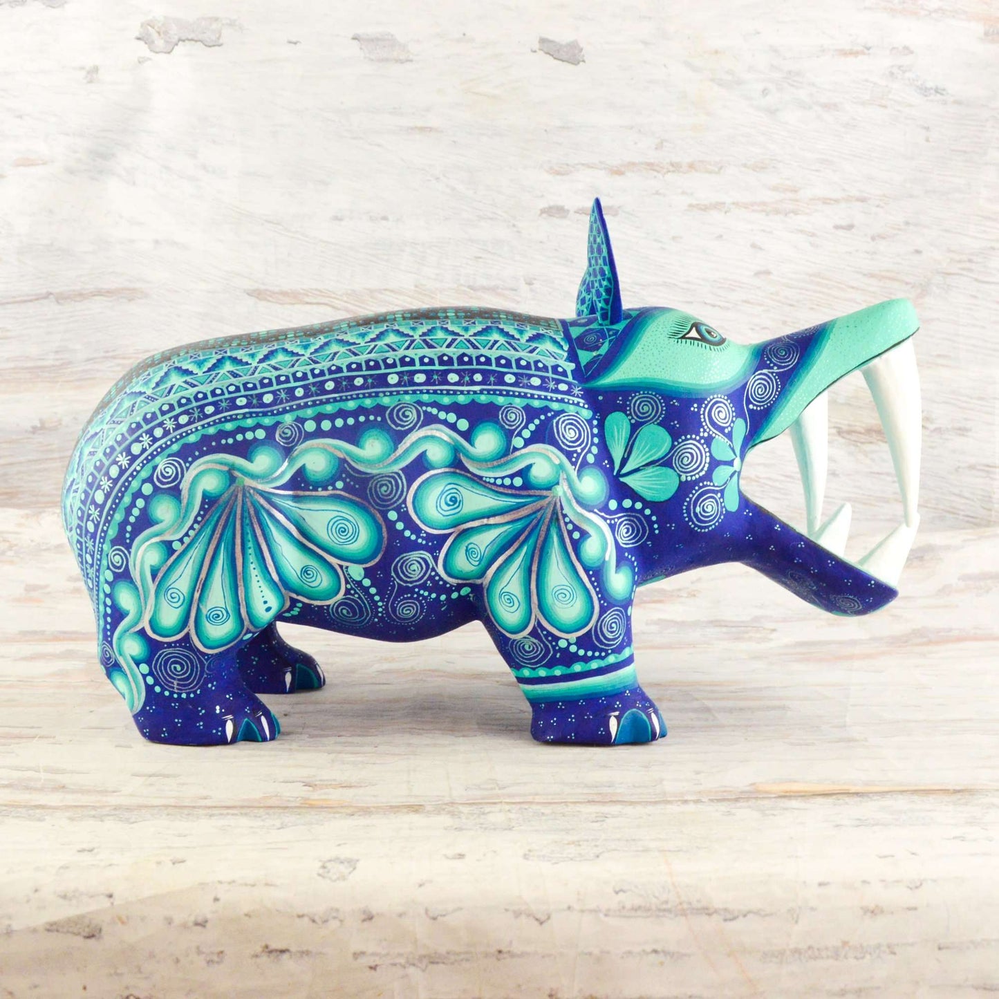 Hippopotamus Alebrije Oaxacan Wood Carving - Alebrije Huichol Mexican Folk art magiamexica.com