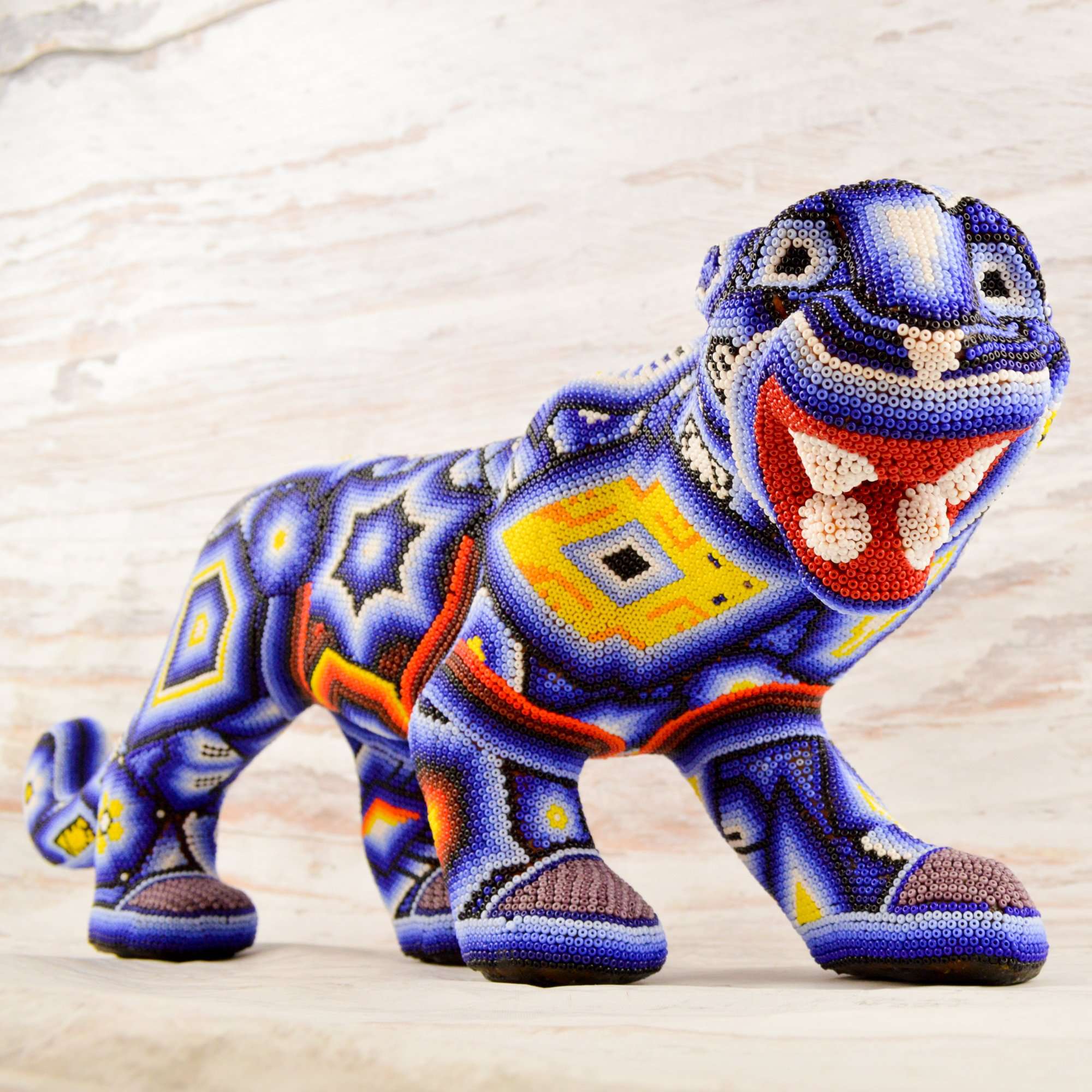 Jaguar Huichol Art - Alebrije Huichol Mexican Folk art magiamexica.com