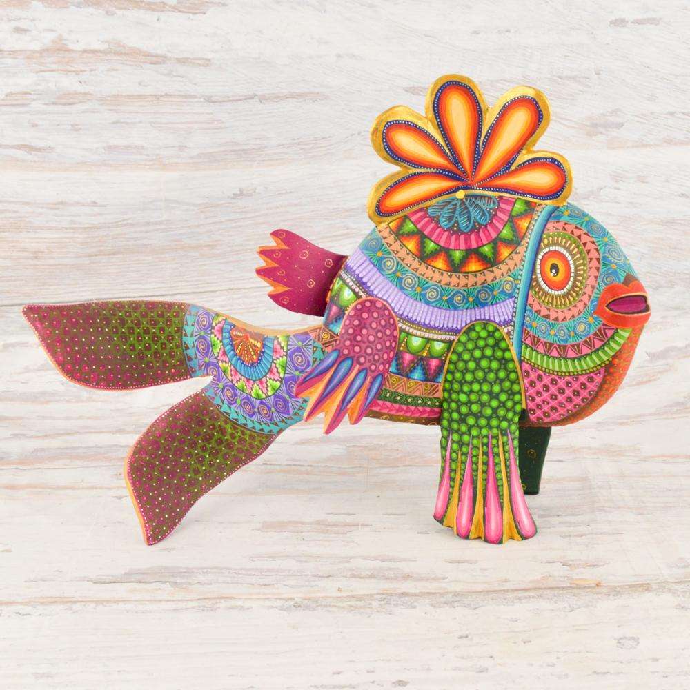 Mandala Fish Alebrije Wood Carving - Alebrije Huichol Mexican Folk art magiamexica.com