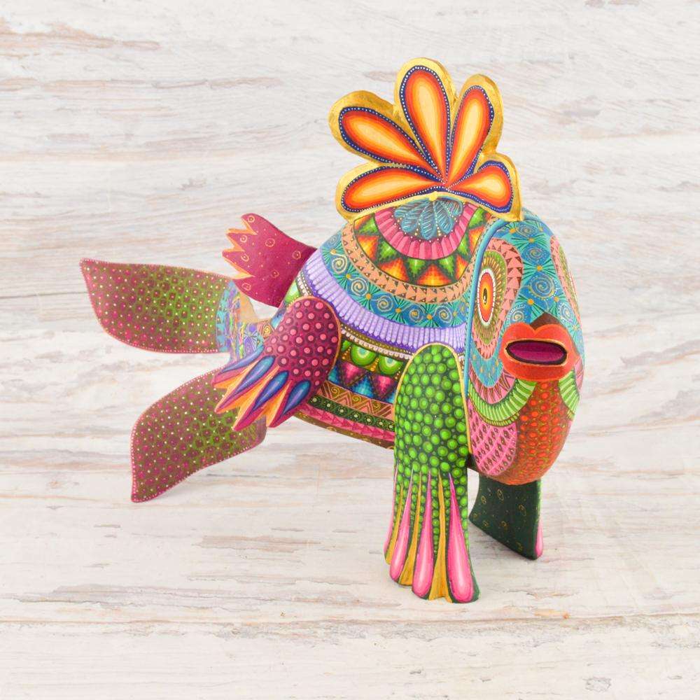 Mandala Fish Alebrije Wood Carving - Alebrije Huichol Mexican Folk art magiamexica.com