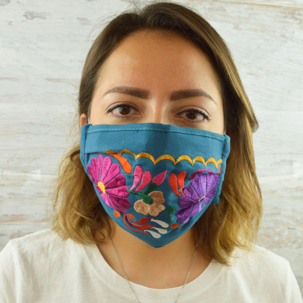 Face Mask Navy Blue - Alebrije Huichol Mexican Folk art magiamexica.com