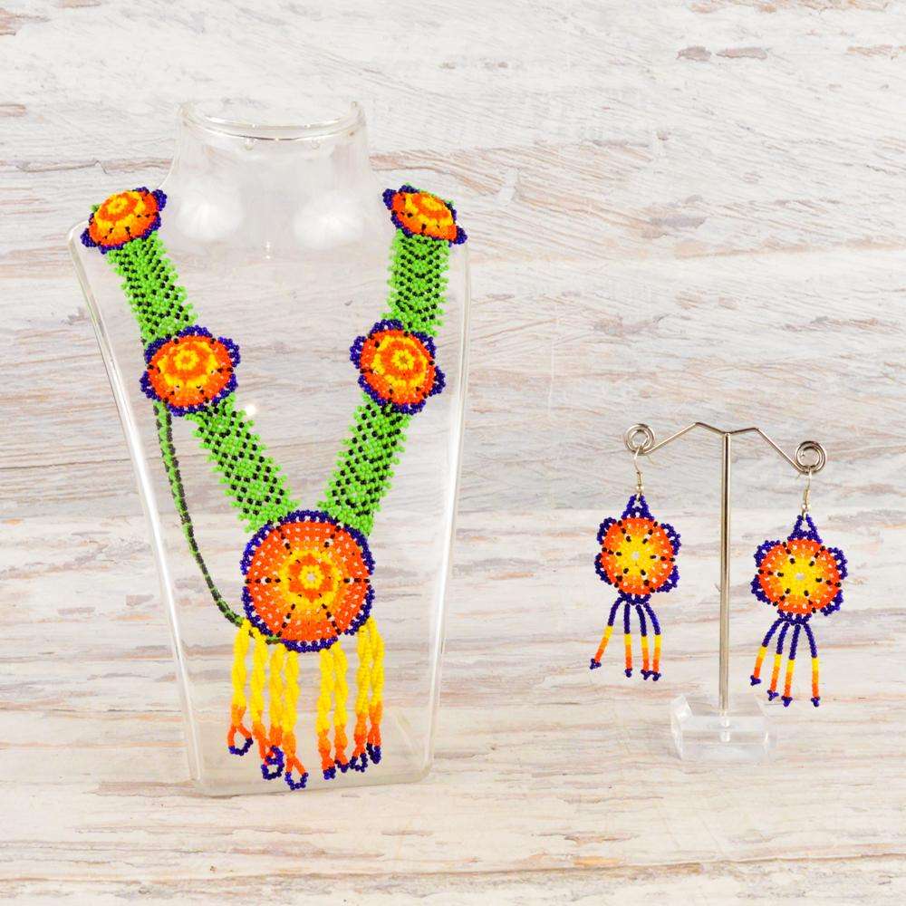 Necklace Earrings Huichol Art - Alebrije Huichol Mexican Folk art magiamexica.com