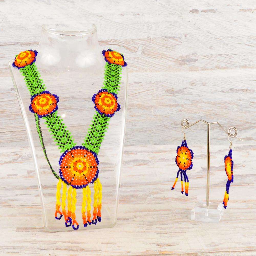 Necklace Earrings Huichol Art - Alebrije Huichol Mexican Folk art magiamexica.com