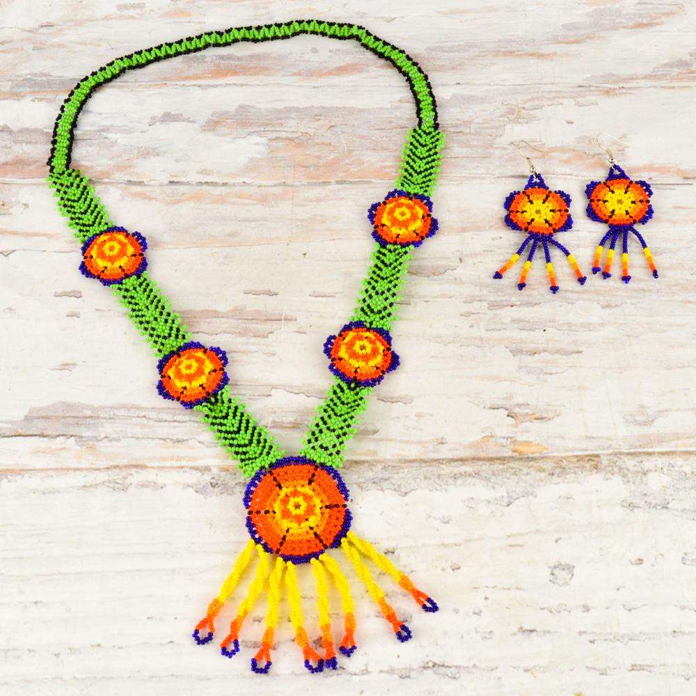 Necklace Earrings Huichol Art - Alebrije Huichol Mexican Folk art magiamexica.com