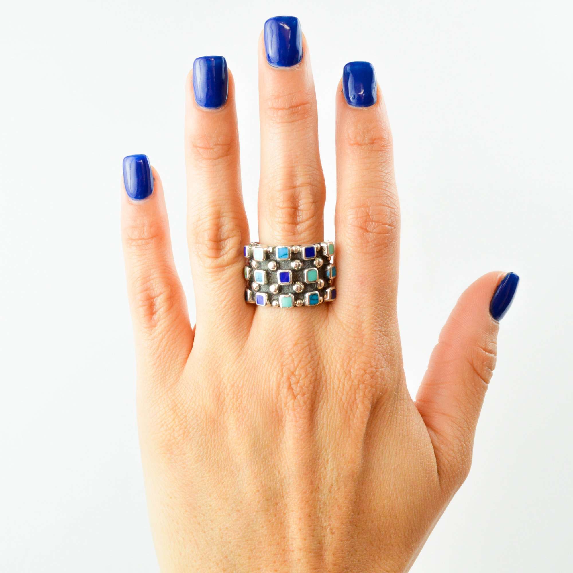 Ring Emerald Squares - Alebrije Huichol Mexican Folk art magiamexica.com