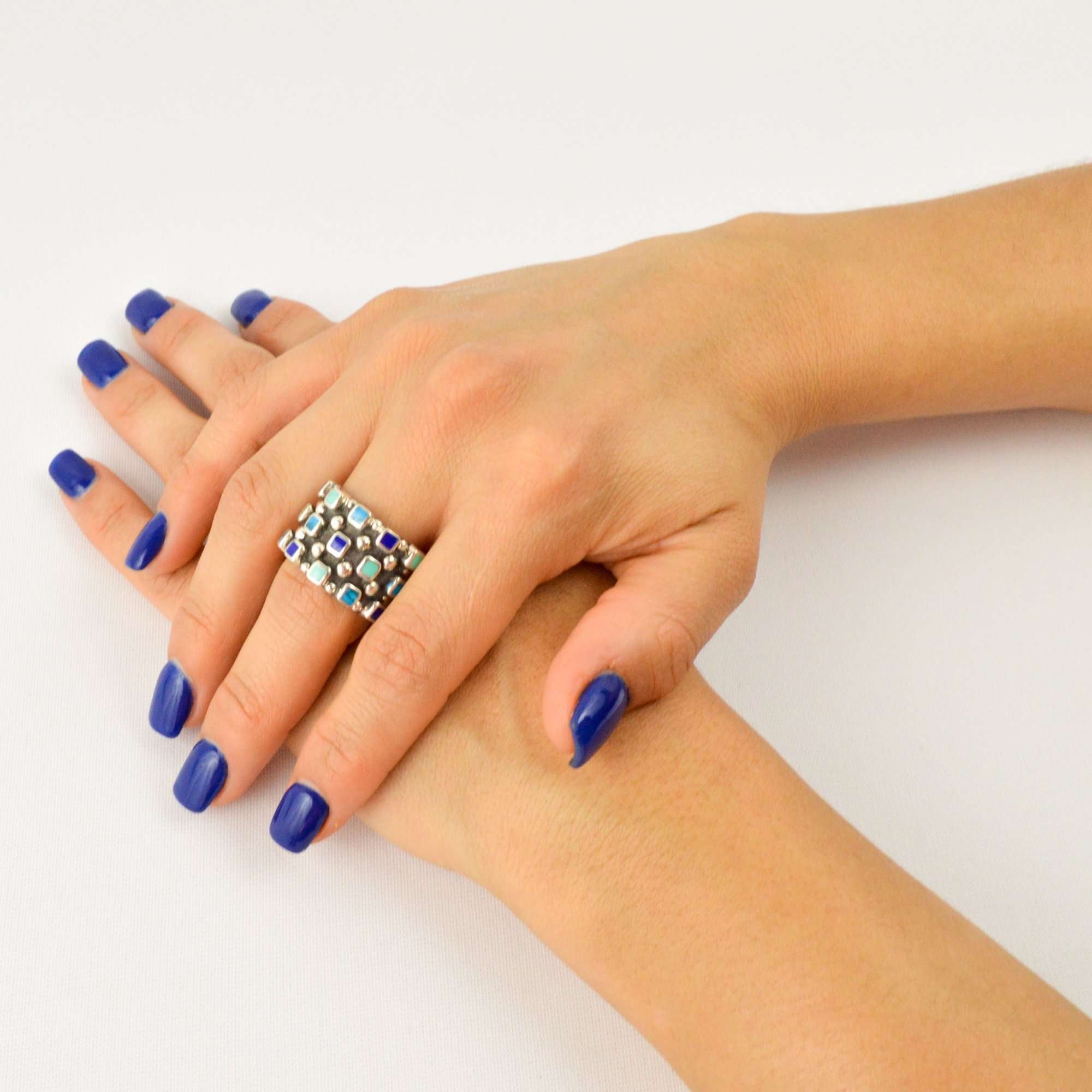 Ring Emerald Squares - Alebrije Huichol Mexican Folk art magiamexica.com