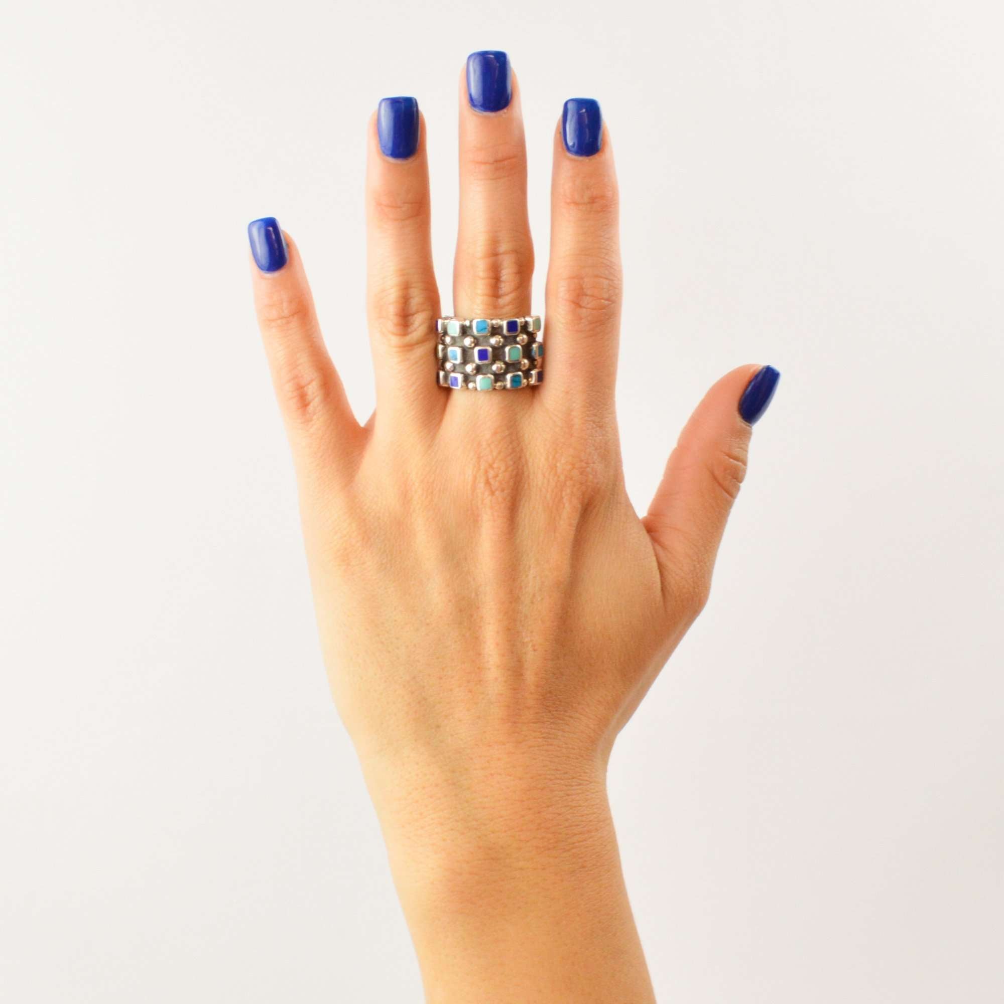 Ring Emerald Squares - Alebrije Huichol Mexican Folk art magiamexica.com