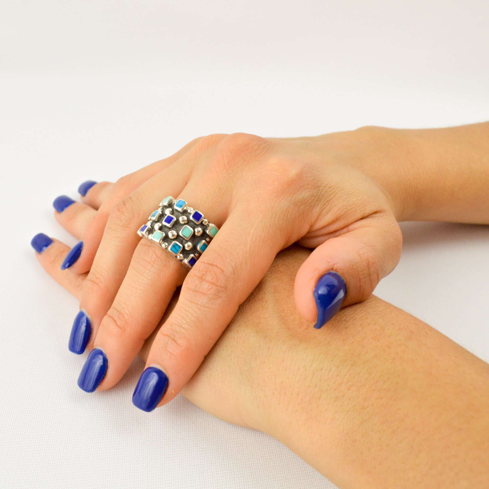 Ring Emerald Squares - Alebrije Huichol Mexican Folk art magiamexica.com