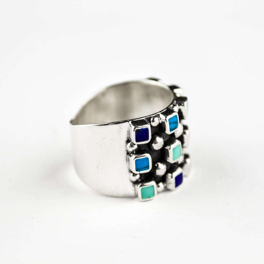 Ring Emerald Squares - Alebrije Huichol Mexican Folk art magiamexica.com