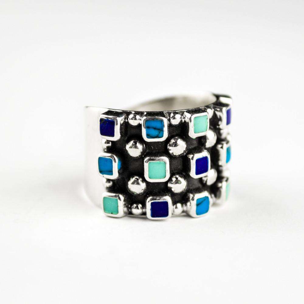 Ring Emerald Squares - Alebrije Huichol Mexican Folk art magiamexica.com