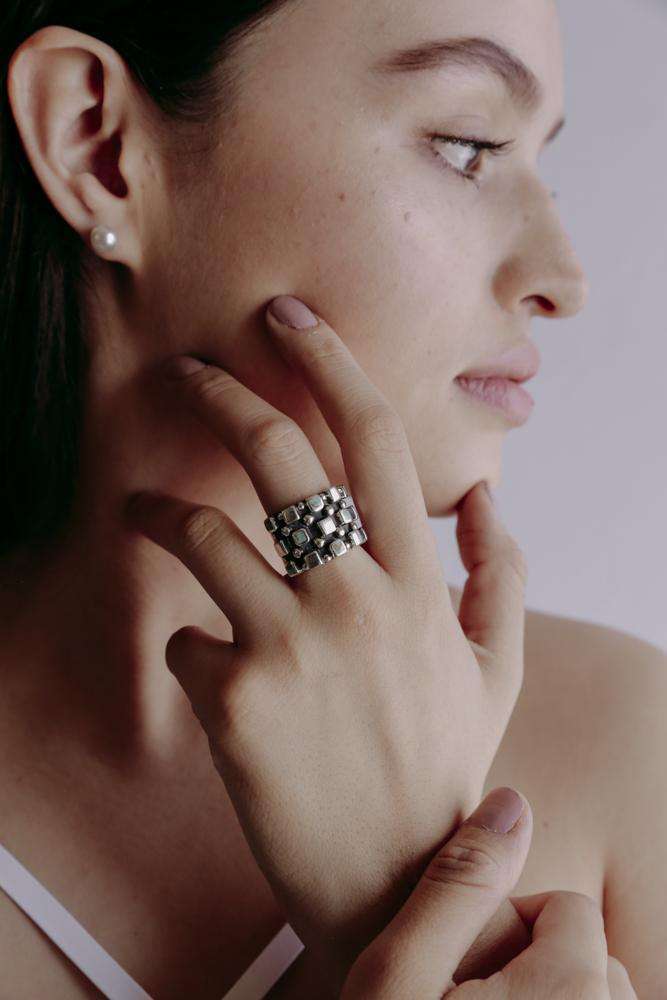 Ring Sapphire Squares - Alebrije Huichol Mexican Folk art magiamexica.com