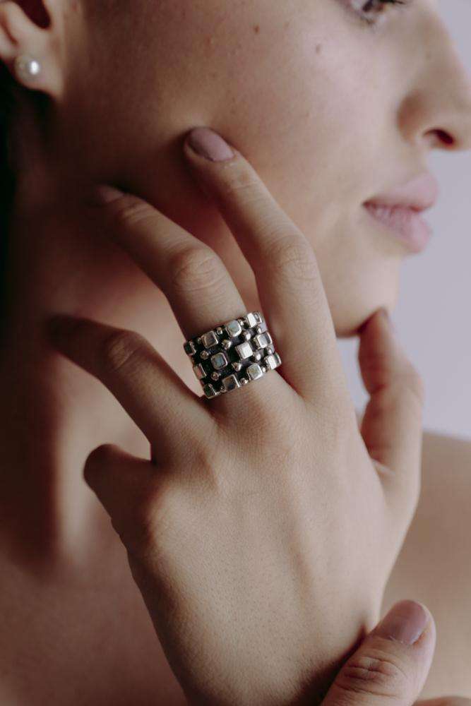 Ring Sapphire Squares - Alebrije Huichol Mexican Folk art magiamexica.com