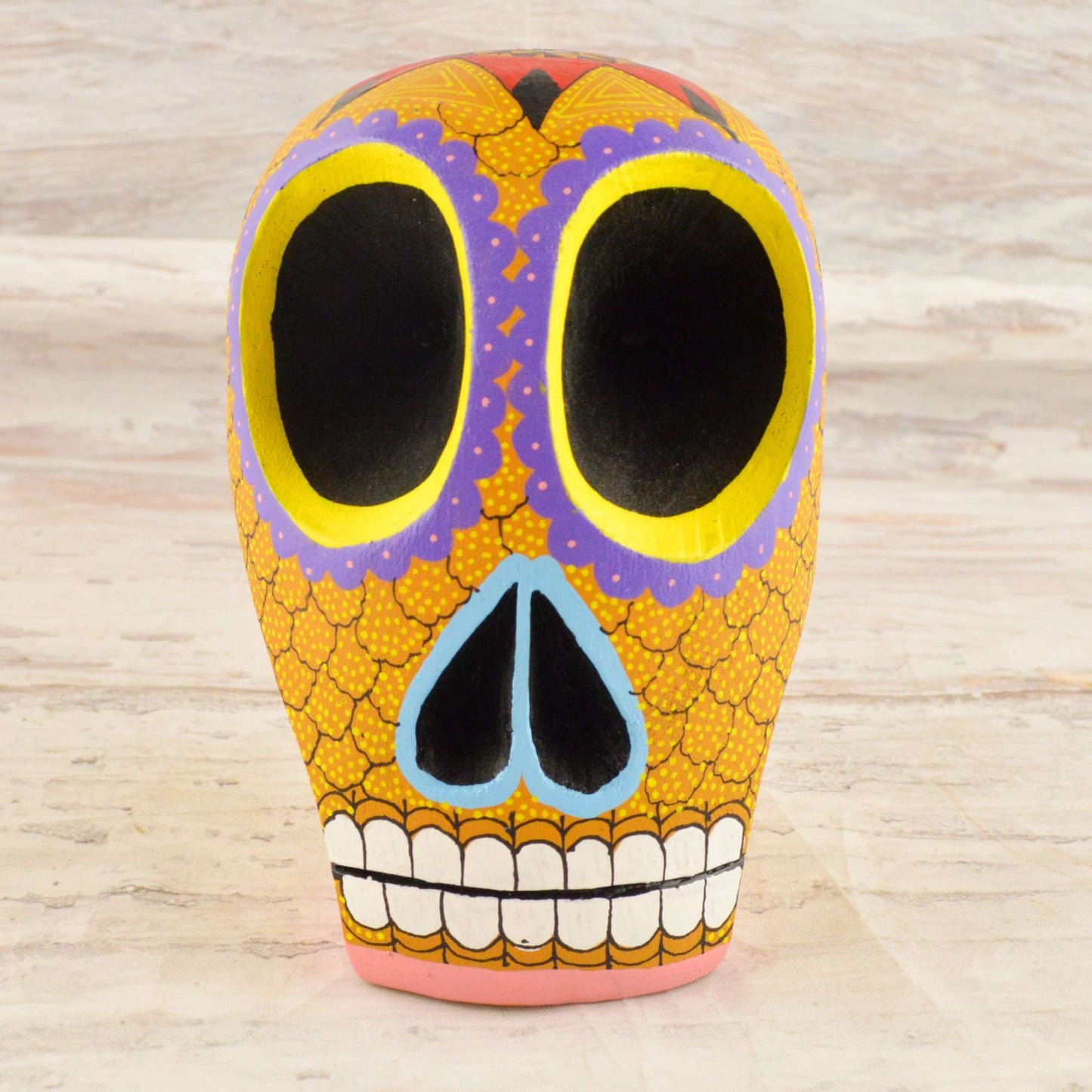 Skull Alebrije Oaxacan Wood Carving - Alebrije Huichol Mexican Folk art magiamexica.com