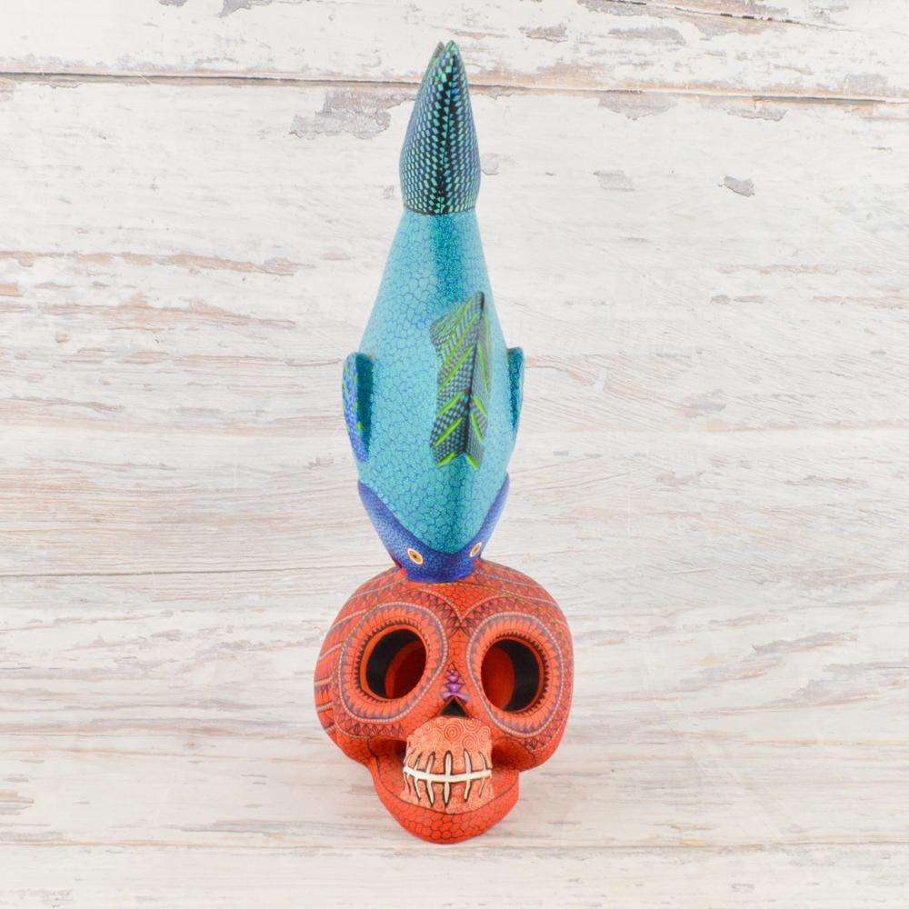 Skull Fish Alebrije Wood Carving - Alebrije Huichol Mexican Folk art magiamexica.com