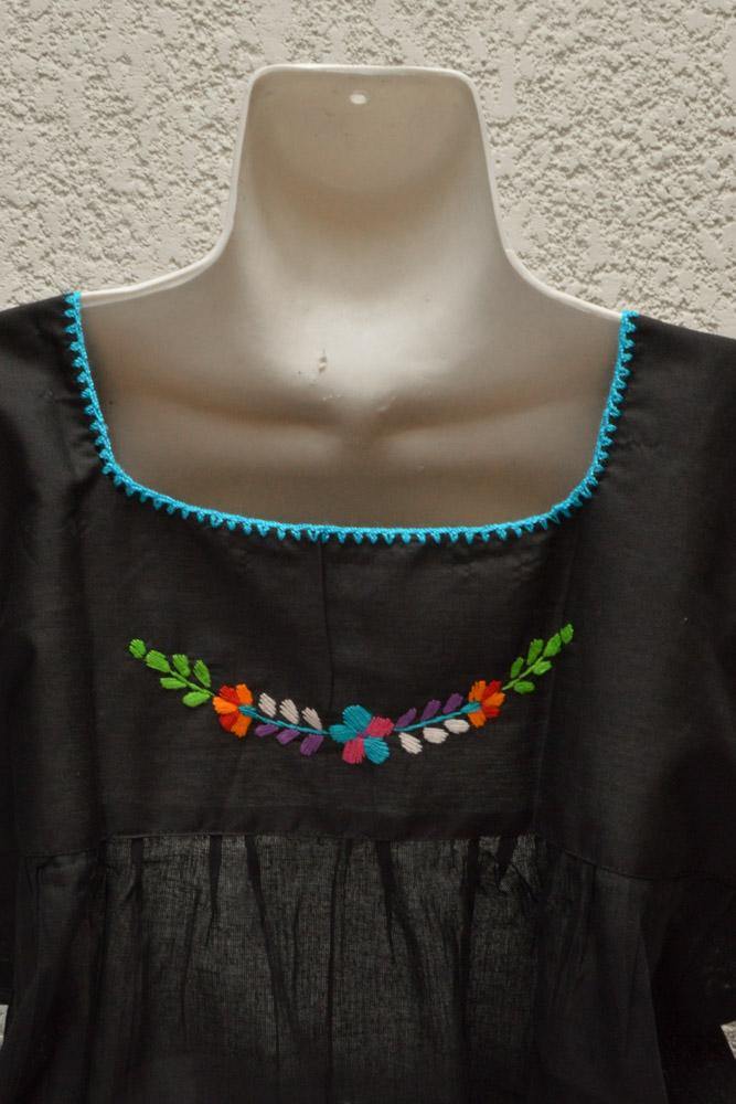 Embroidered Mexican Blouse | Tehua Black - Magia Mexica