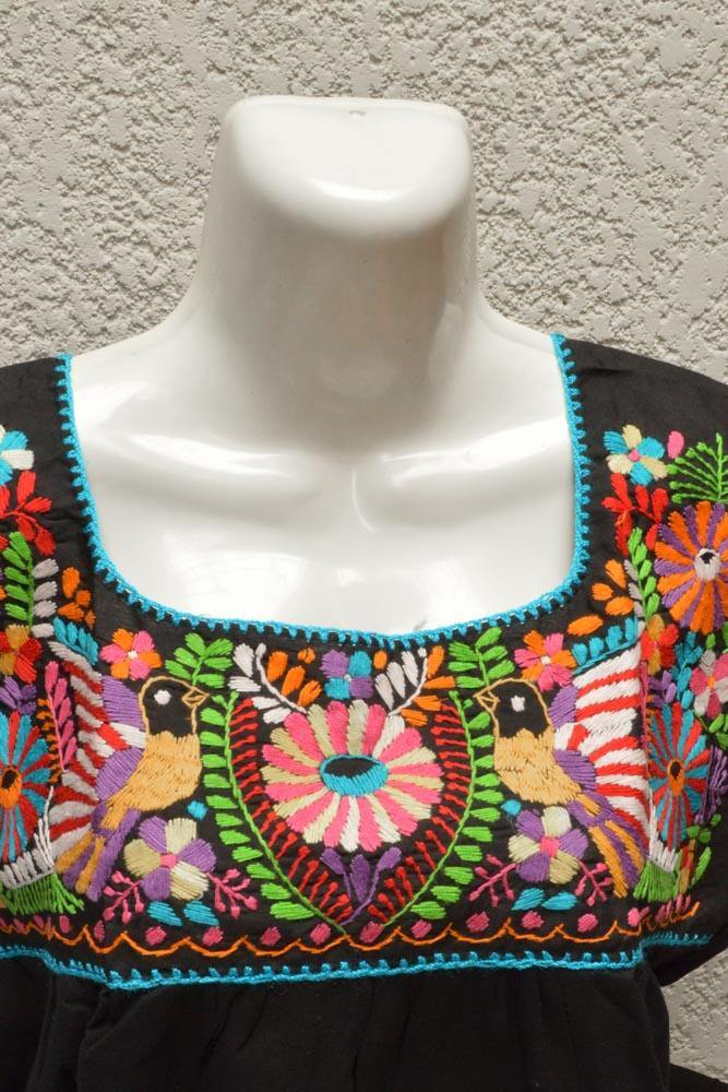 Embroidered Mexican Blouse | Tehua Black - Magia Mexica